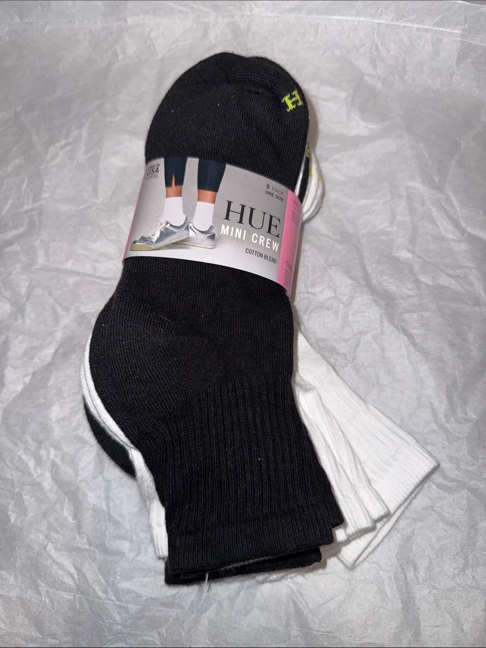 HUE Mini Crew Socks - Black & White (5-Pack)